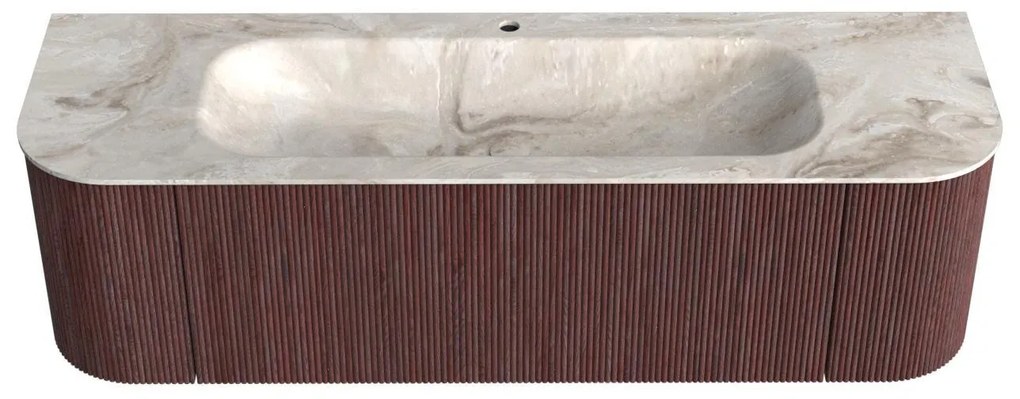 Mondiaz Kurve-dlux 150cm badmeubel ronding links/rechts ruby met 1 lade en 2 deuren en wastafel big medium midden 1 kraangat frappe