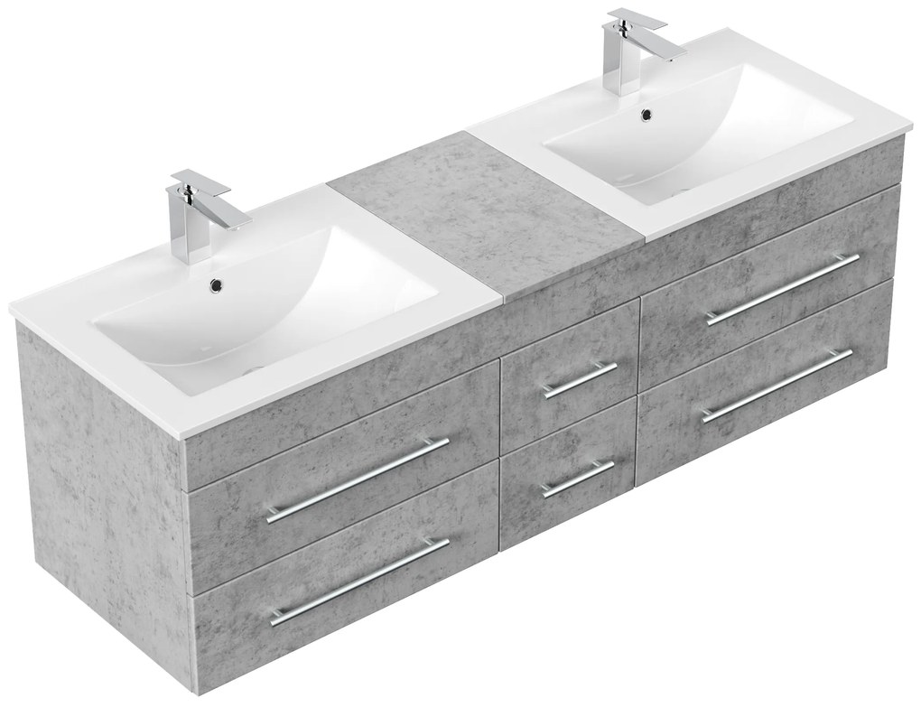 Saniclear Ophelia dubbel Badkamermeubel 150cm 2 kraangaten beton