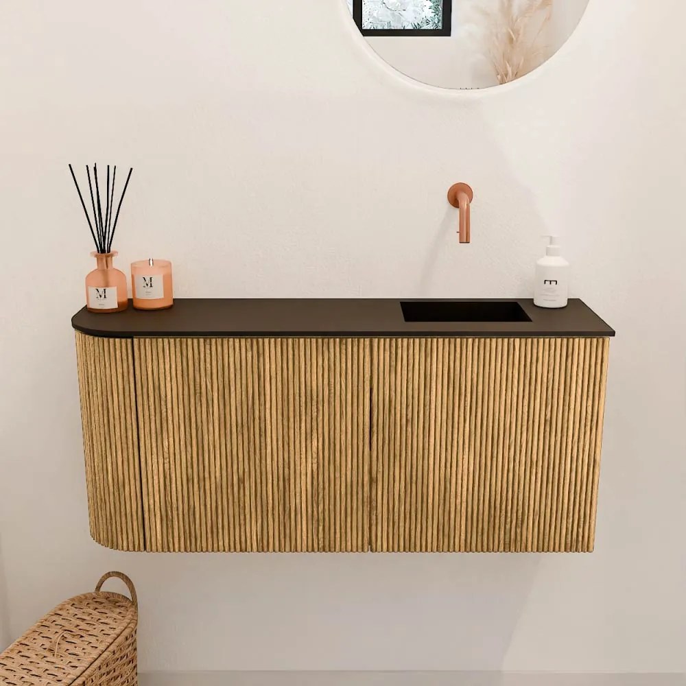 Mondiaz Joya 90cm toiletmeubel ronding links oak met wastafel faye rechts zonder kraangat urban