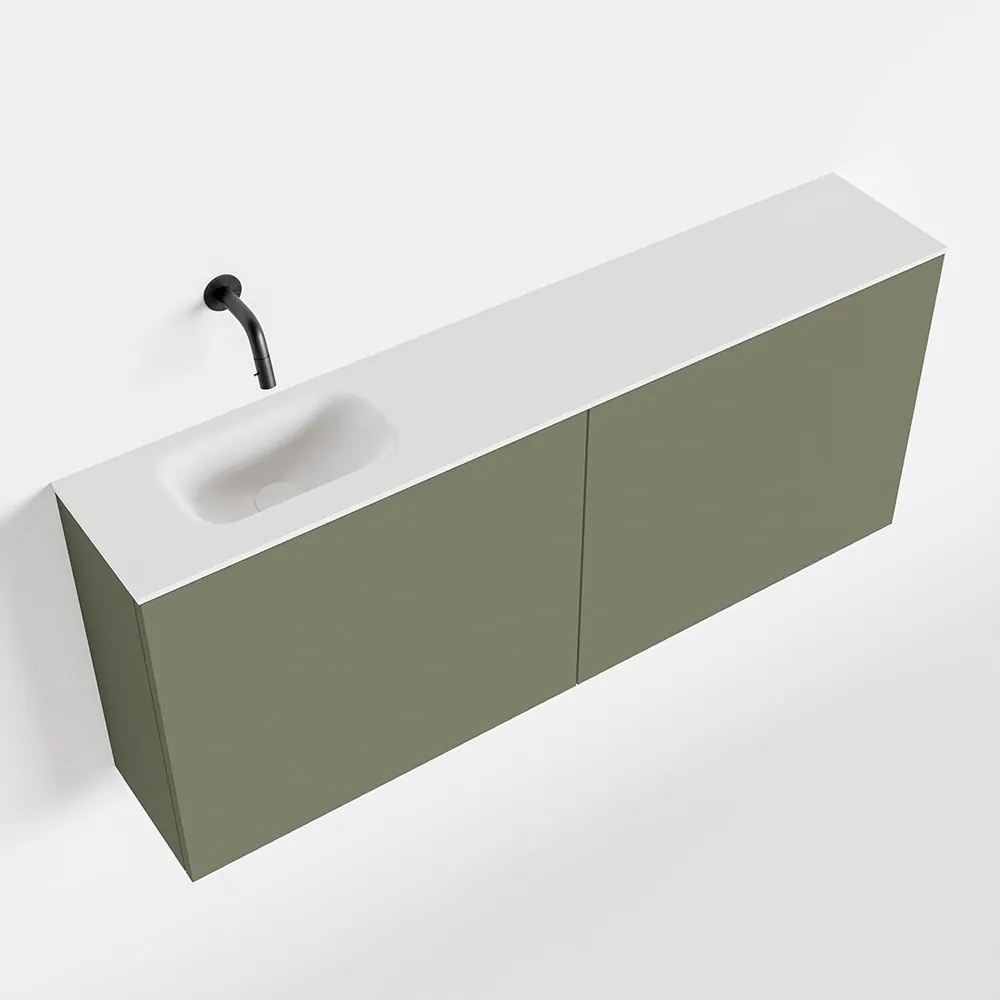 Zaro Polly toiletmeubel 120cm army met witte wastafel zonder kraangat links