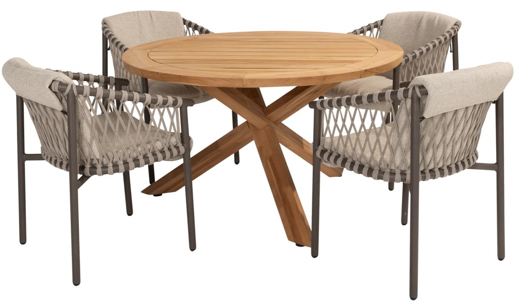 Prado Allora dining tuinset 130 cm rond 5 delig terre teak 4 Seasons Outdoor