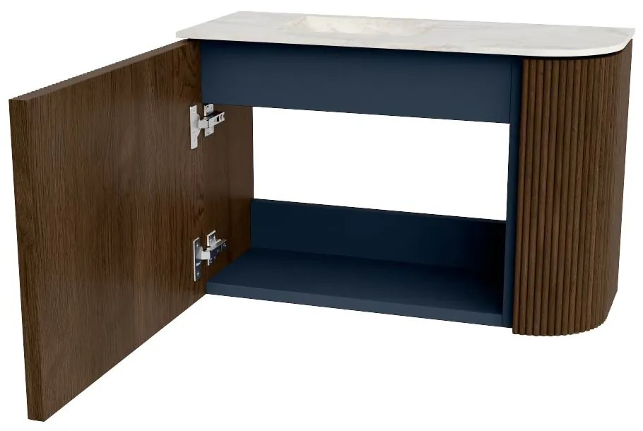 Mondiaz Joya DLux 60cm toiletmeubel ronding rechts walnut met wastafel faye links 1 kraangat ostra