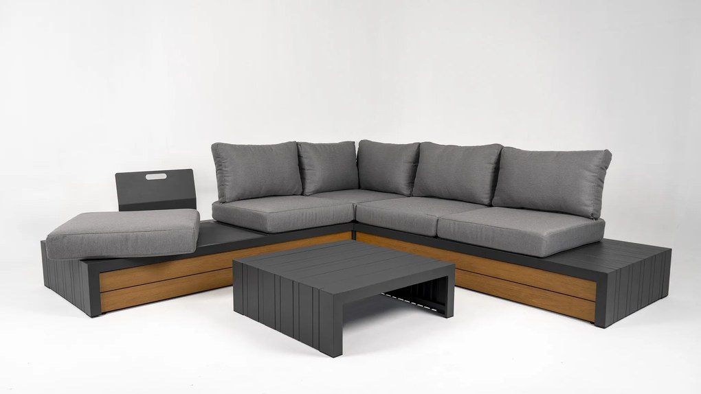 DATHO OUTDOOR Hoek Loungeset - Ibiza - Aluminium - Zwart Lichtgrijs - Datho Outdoor