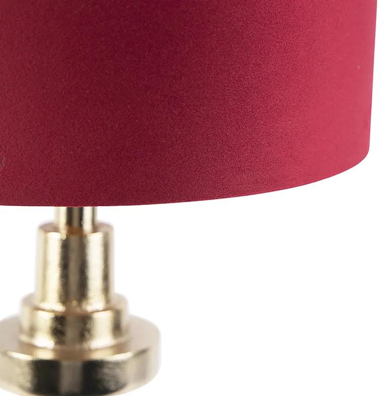 Art Deco tafellamp met velours kap rood 35 cm - Diverso Art Deco E27 cilinder / rond Binnenverlichting Lamp