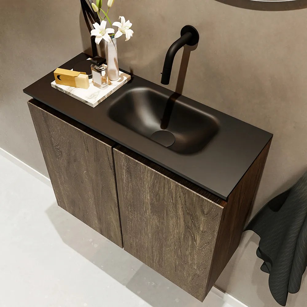 Mondiaz Ture 60cm toiletmeubel dark brown met wastafel urban rechts geen kraangat