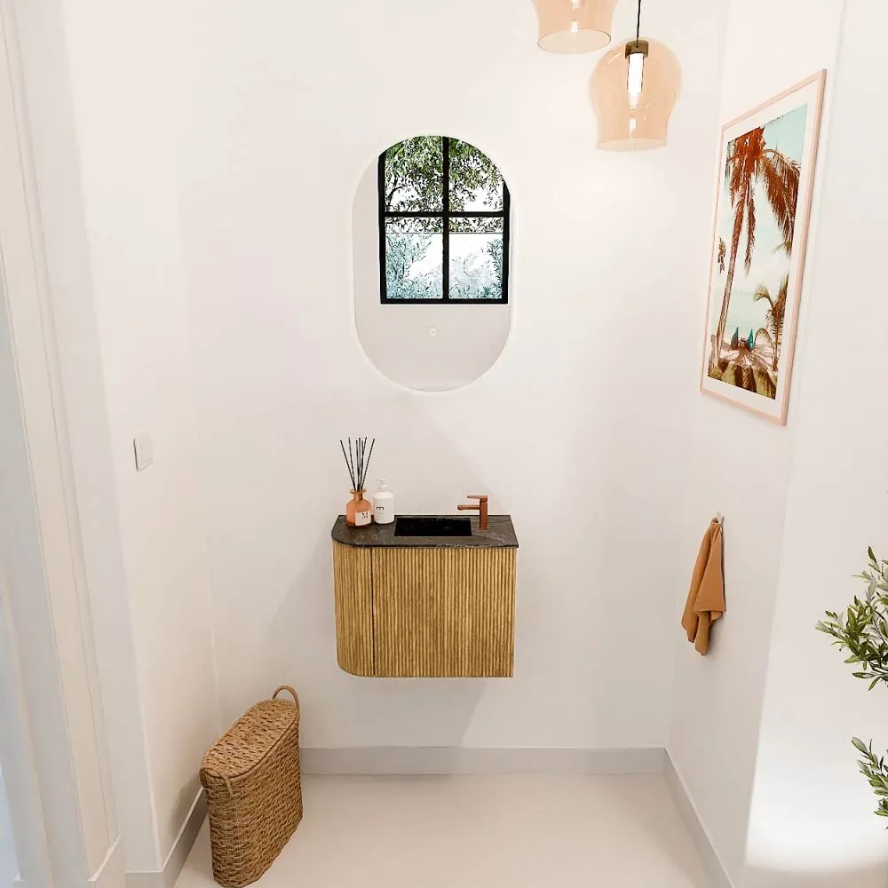 Mondiaz Joya DLux 50cm toiletmeubel ronding links oak met wastafel faye rechts 1 kraangat lava