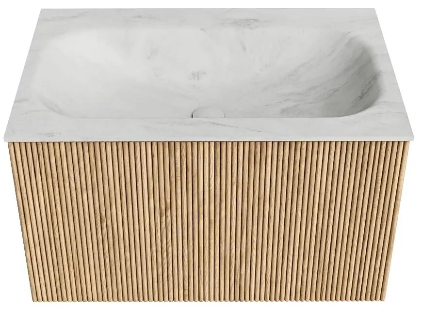 Mondiaz Kurve-dlux 70cm badmeubel oak met 1 lade en wastafel big small midden 1 kraangat opalo