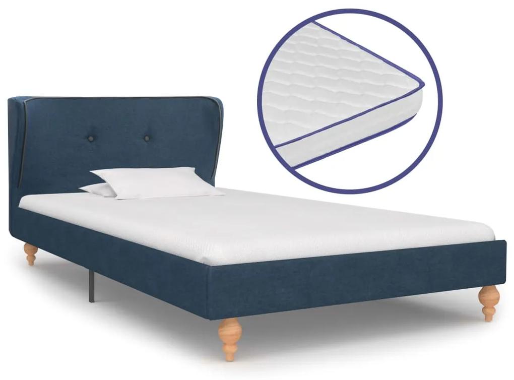 vidaXL Bed met traagschuim matras stof blauw 90x200 cm