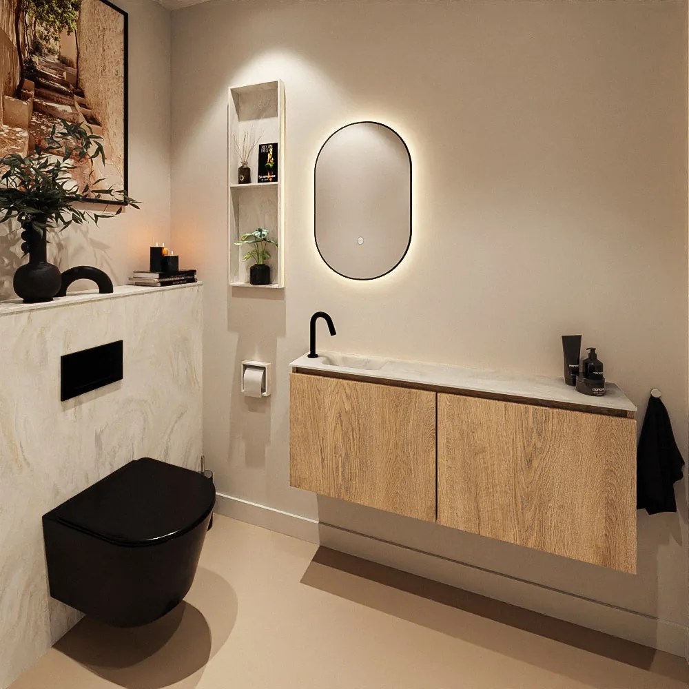 Mondiaz Ture DLux toiletmeubel 120cm washed oak met wastafel ostra links met kraangat