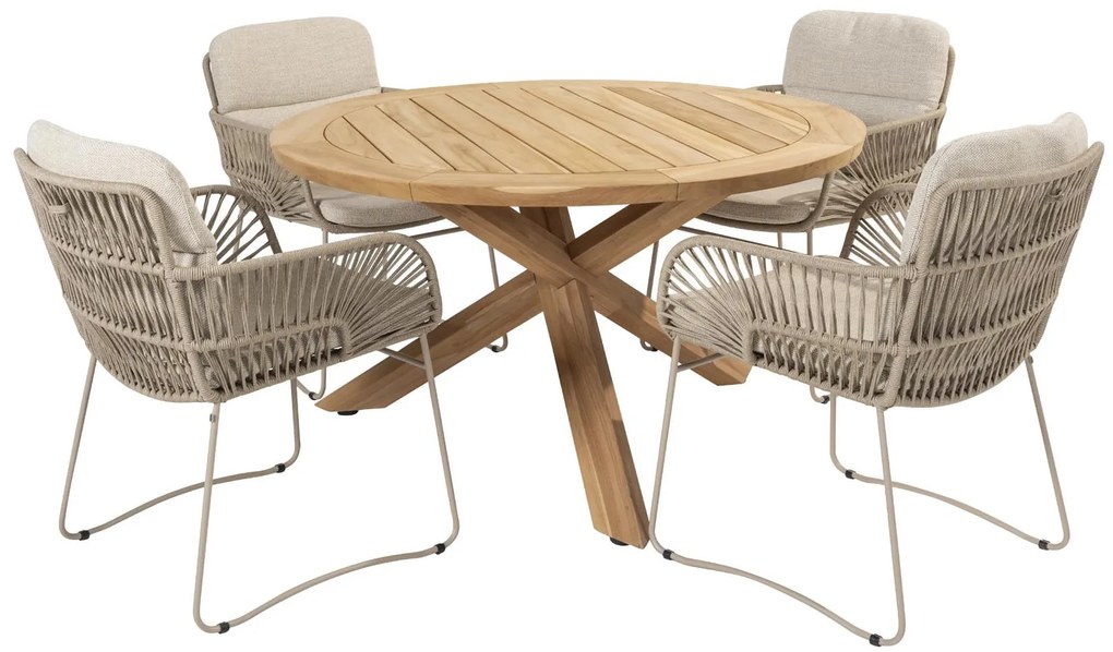 4 Seasons Outdoor Murcia tuinset latte met teak Prado tafel Ø 130 cm  Tuinset    beige weerbestendig