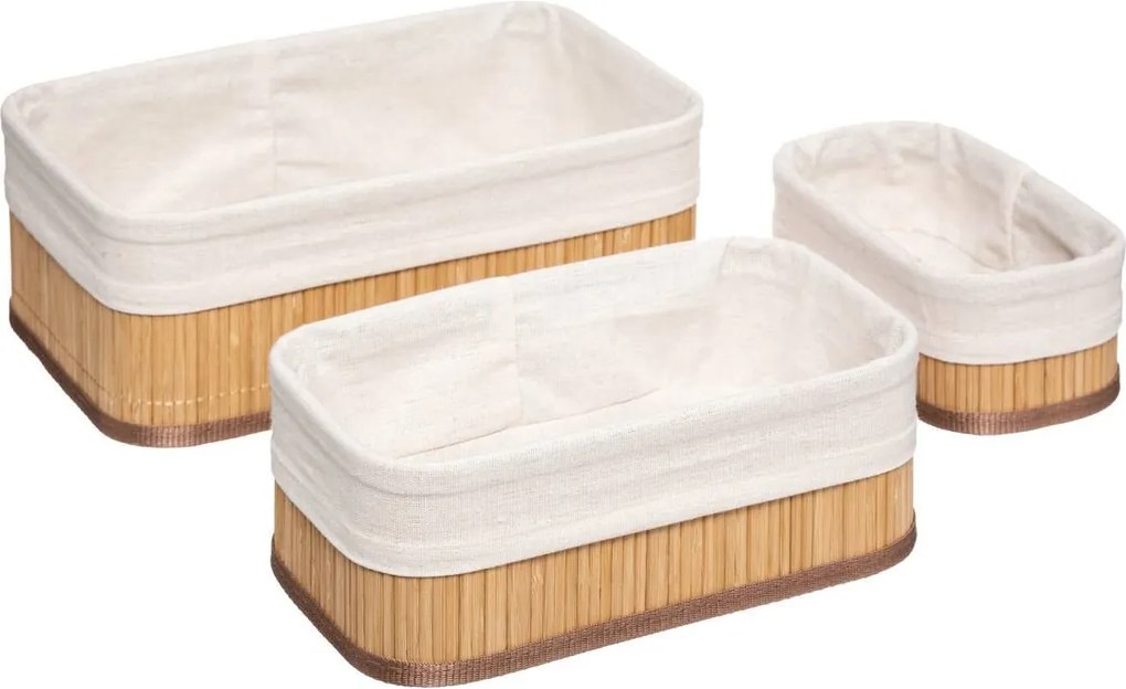 Set van 3 Bamboe Manden - Beige - L: 30x20x12cm, M: 25x15x10cm, S: 20x10x8cm
