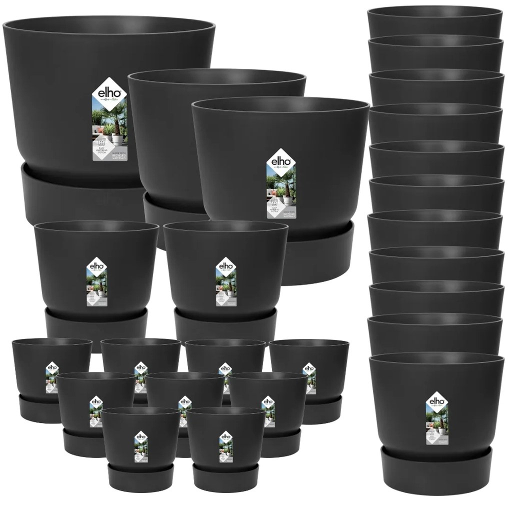 25x Pot elho Greenville zwart (9x D14x13, 2x D24xH23, 11x D30xH28, 2x D39xH37, 1x D47xH44)