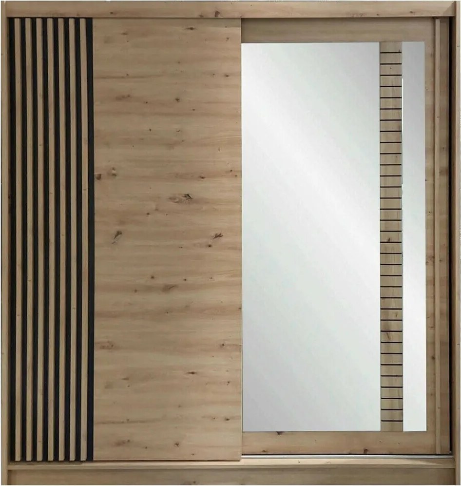 Kledingkast Reno 119, Artisan eiken, 215x200x59cm, 167 kg, Kledingkast deuren: Schuivend, Aantal planken: 4, Aantal planken: 4