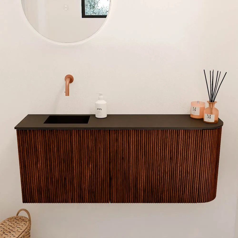 Mondiaz Joya 100cm toiletmeubel ronding rechts ruby met wastafel faye links zonder kraangat urban