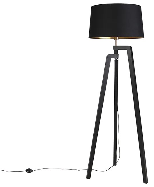 Vloerlamp tripod met katoenen kap zwart met goud 50 cm - Puros
