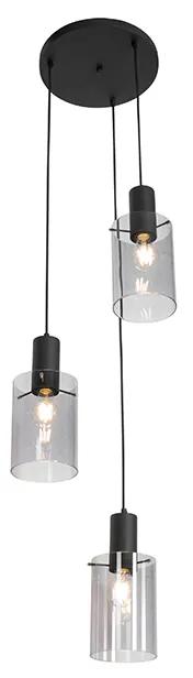 Eettafel / Eetkamer Moderne hanglamp zwart met smoke glas 3-lichts - Vidra Modern E27 rond Binnenverlichting Lamp