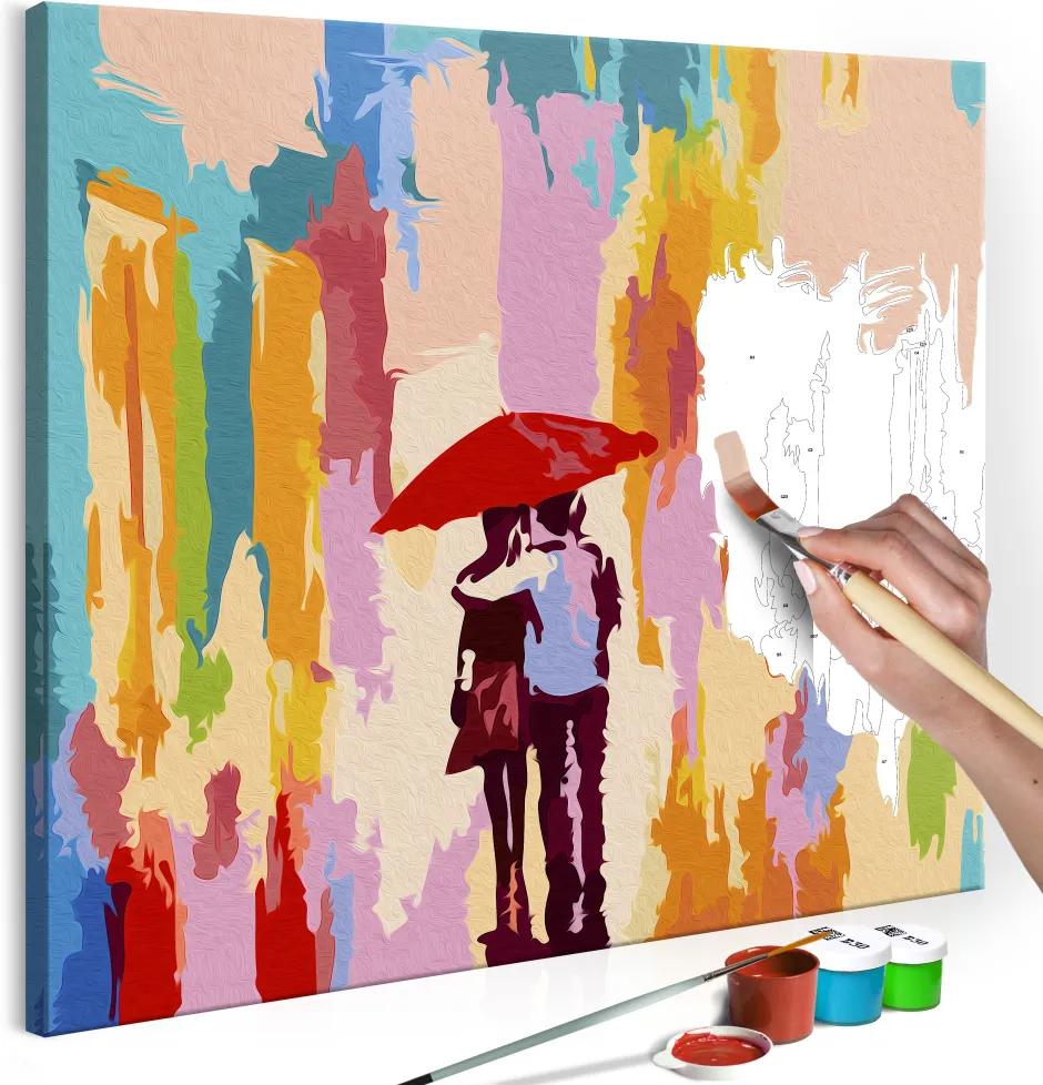 Doe-het-zelf op canvas schilderen - Echtpaar onder paraplu 45x45