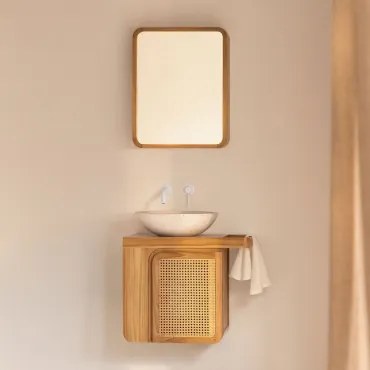 Georgy Teakhouten Wandmeubelset Voor In De Badkamer Teakhout & Rond Cement Wit Ø40 Cm Zavion & Rechthoekig Met Opbergruimte Hout 45x60 Cm Ian & -