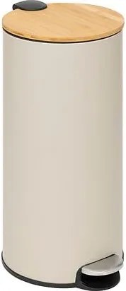 5Five Bamboe 30L pedaalemmer - Beige - Metaal&amp;Bamboe deksel - Softclose - Uitneembare binnenemmer