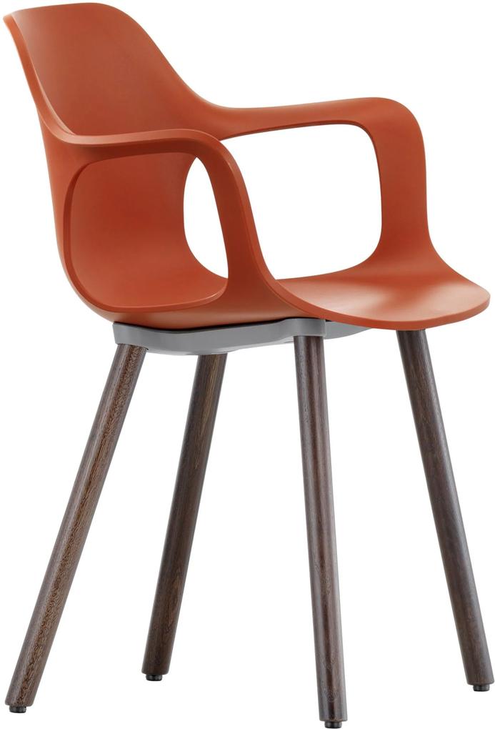 Vitra Hal Armchair Wood stoel donker eiken onderstel oranje