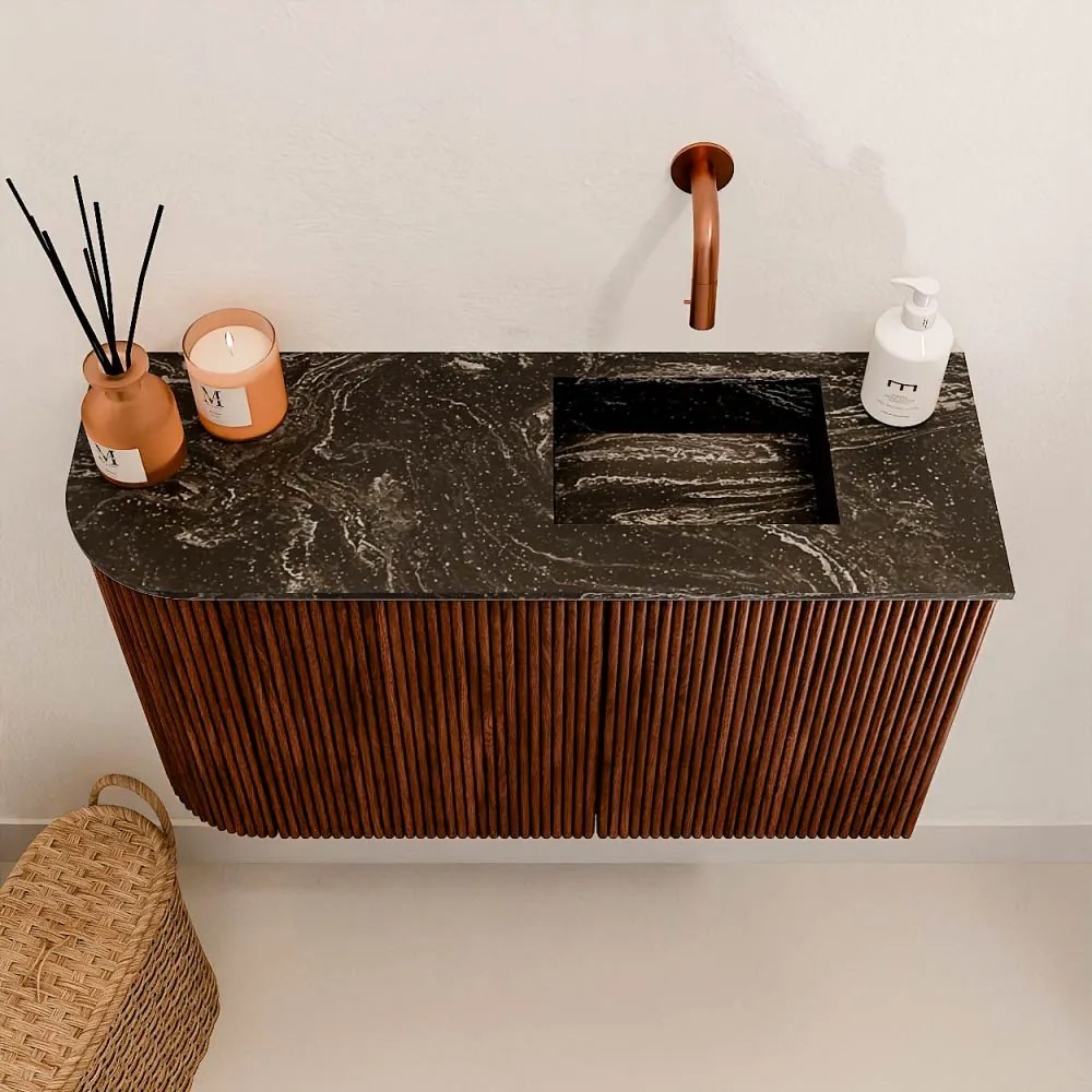 Mondiaz Joya DLux 70cm toiletmeubel ronding links ruby met wastafel faye rechts zonder kraangat lava