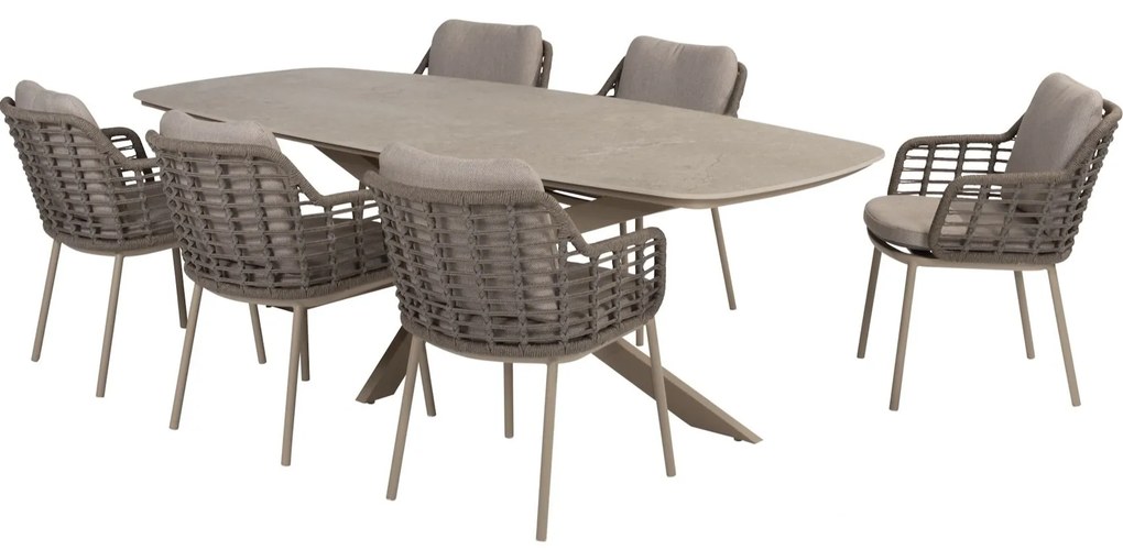 Puglia Prado dining tuinset 240x105xH75 cm 7 delig latte met keramisch deens ovaal blad Taste 4SO