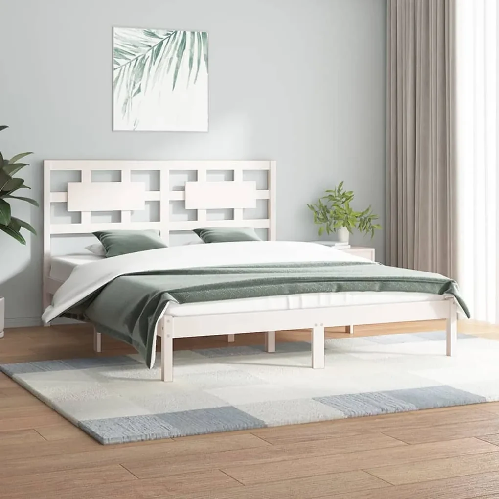vidaXL Bedframe massief grenenhout wit 150x200 cm 5FT King Size