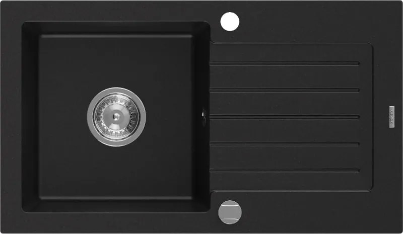 Mexen Pablo granieten spoelbak 1-kamer met afdruiprek 752 x 436 mm, zwart, sifon chroom - 6510751010-77