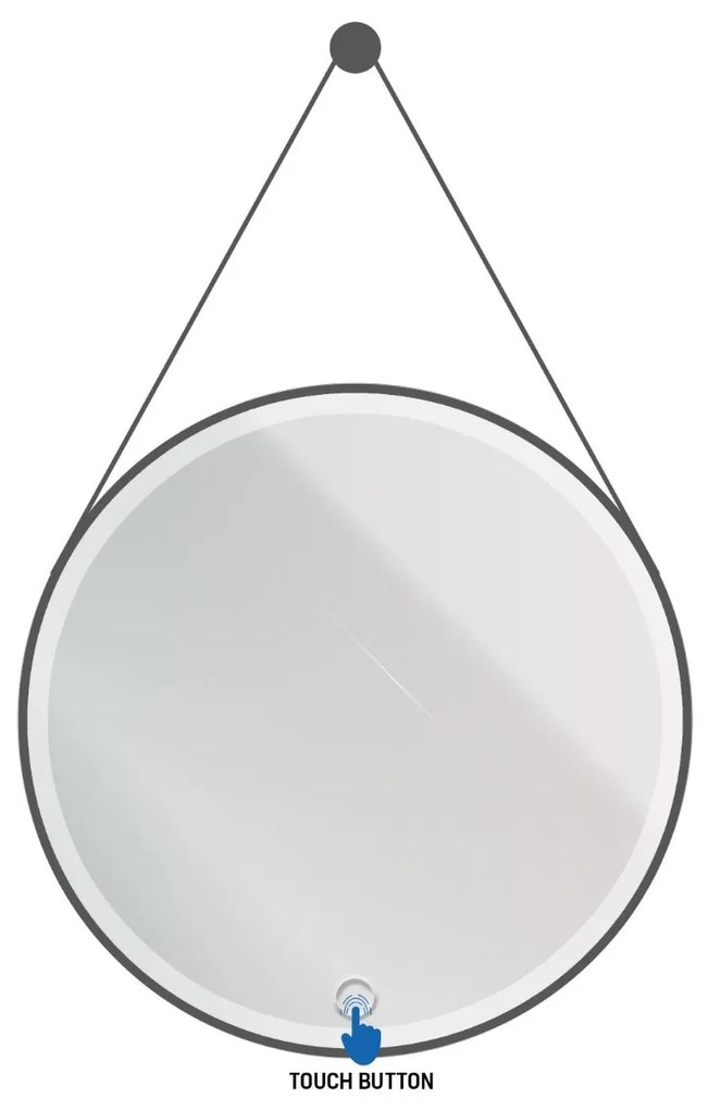 Sanigoods Luna ronde spiegel met verlichting en ophangband 60cm zwart mat