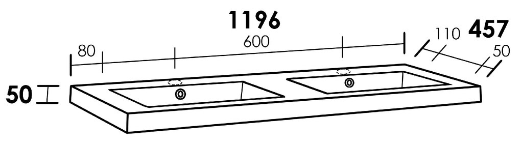 Sanituba Foggia dubbele wastafel mineraalmarmer met twee kraangaten 120cm glanzend