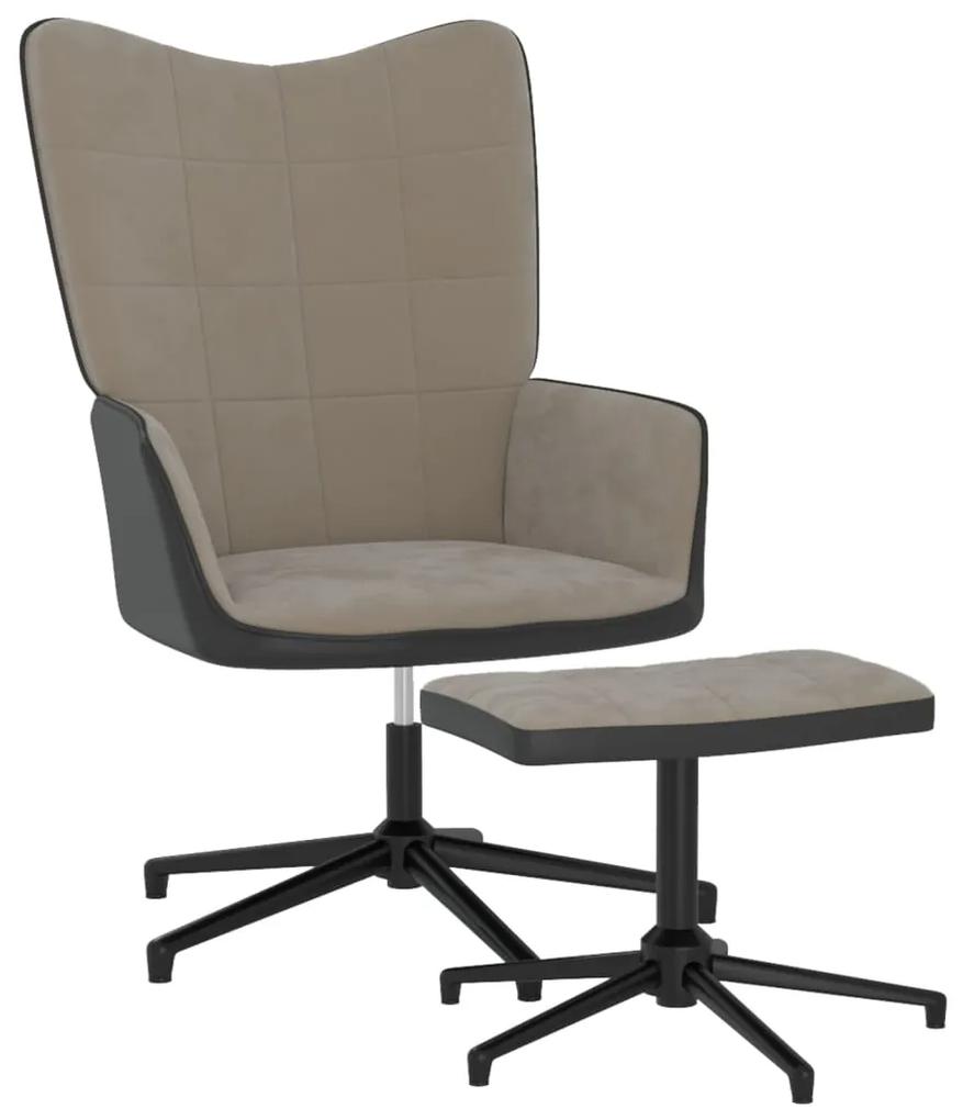 vidaXL Relaxstoel met voetenbank fluweel en PVC lichtgrijs