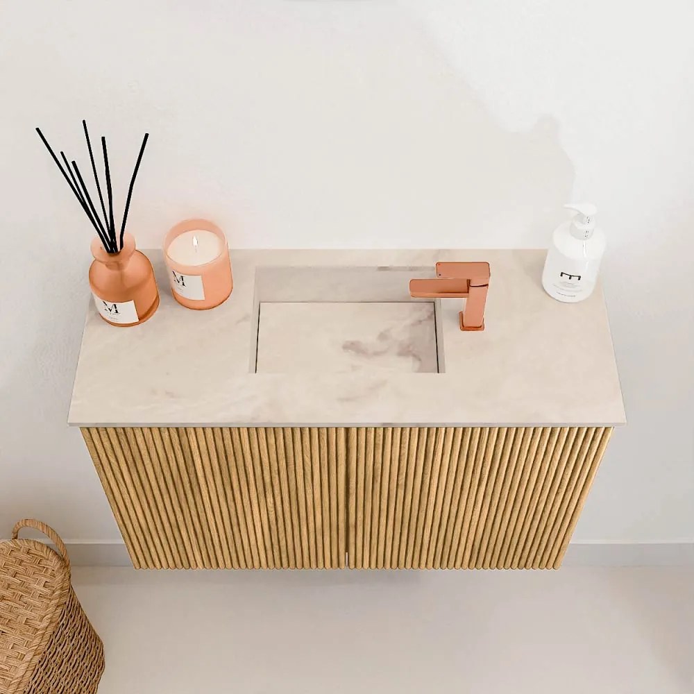 Mondiaz Joya DLux 60cm toiletmeubel oak met wastafel faye midden 1 kraangat frappe