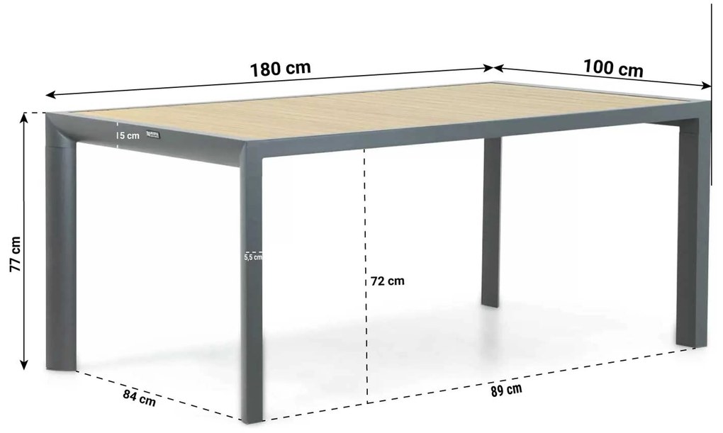 Dining Tuintafel rechthoekig 180 x 100 cm Aluminium Grijs Borello