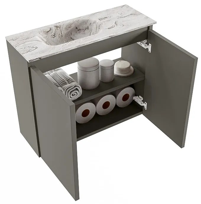 Mondiaz Ture DLux toiletmeubel 60cm smoke met wastafel glace links met kraangat