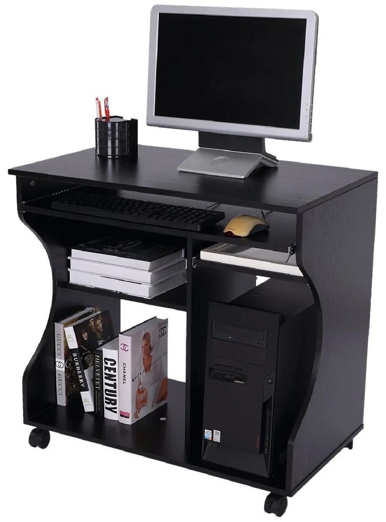 HOMdotCOM Computertafel bureau op wielen zwart 80 x 48 x 76cm