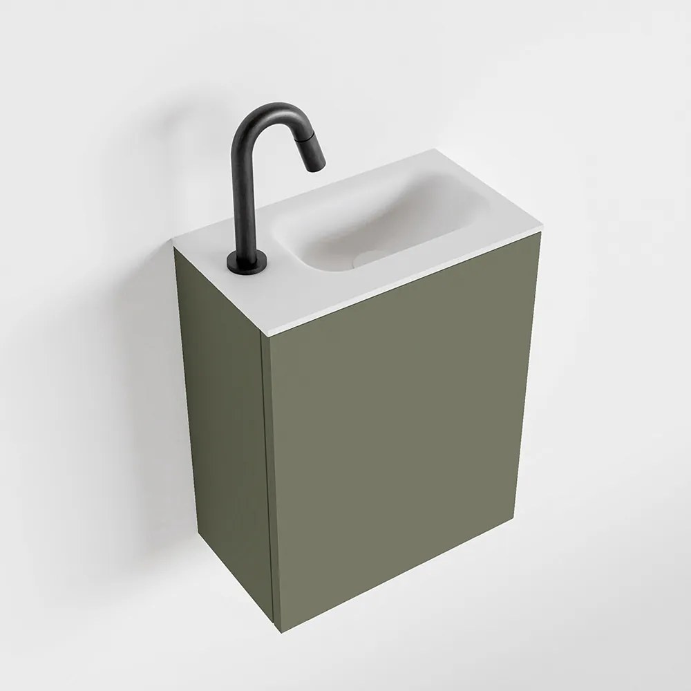 Zaro Polly toiletmeubel 40cm army met witte wastafel met kraangat links