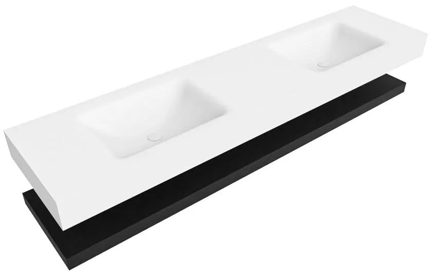 Zaro Alan badmeubel 190cm met planchet urban en vrijhangende wastafel cloud dubbel 2 kraangaten talc