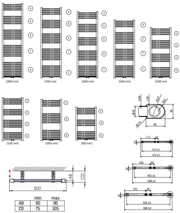 Sanigoods Base handdoek radiator 180x60 661 watt MO aansluiting chroom