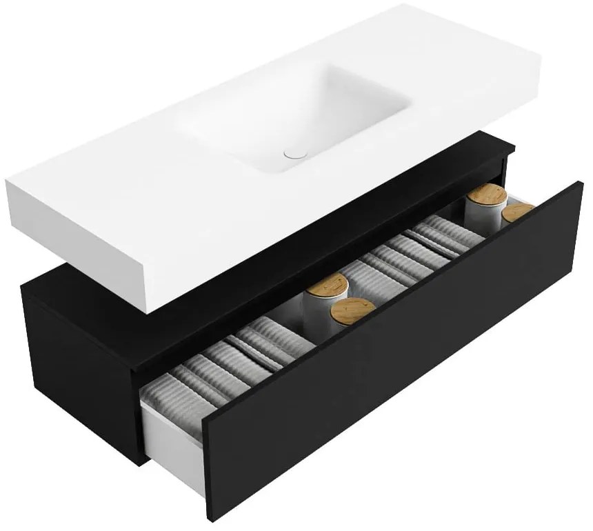 Zaro Alan badmeubel 130cm urban 1 lade met vrijhangende wastafel cloud midden 1 kraangat talc