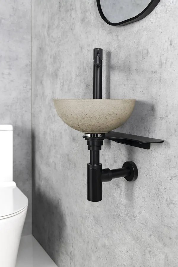 Sapho Minor toilet waskom beton 26cm zand met houder links