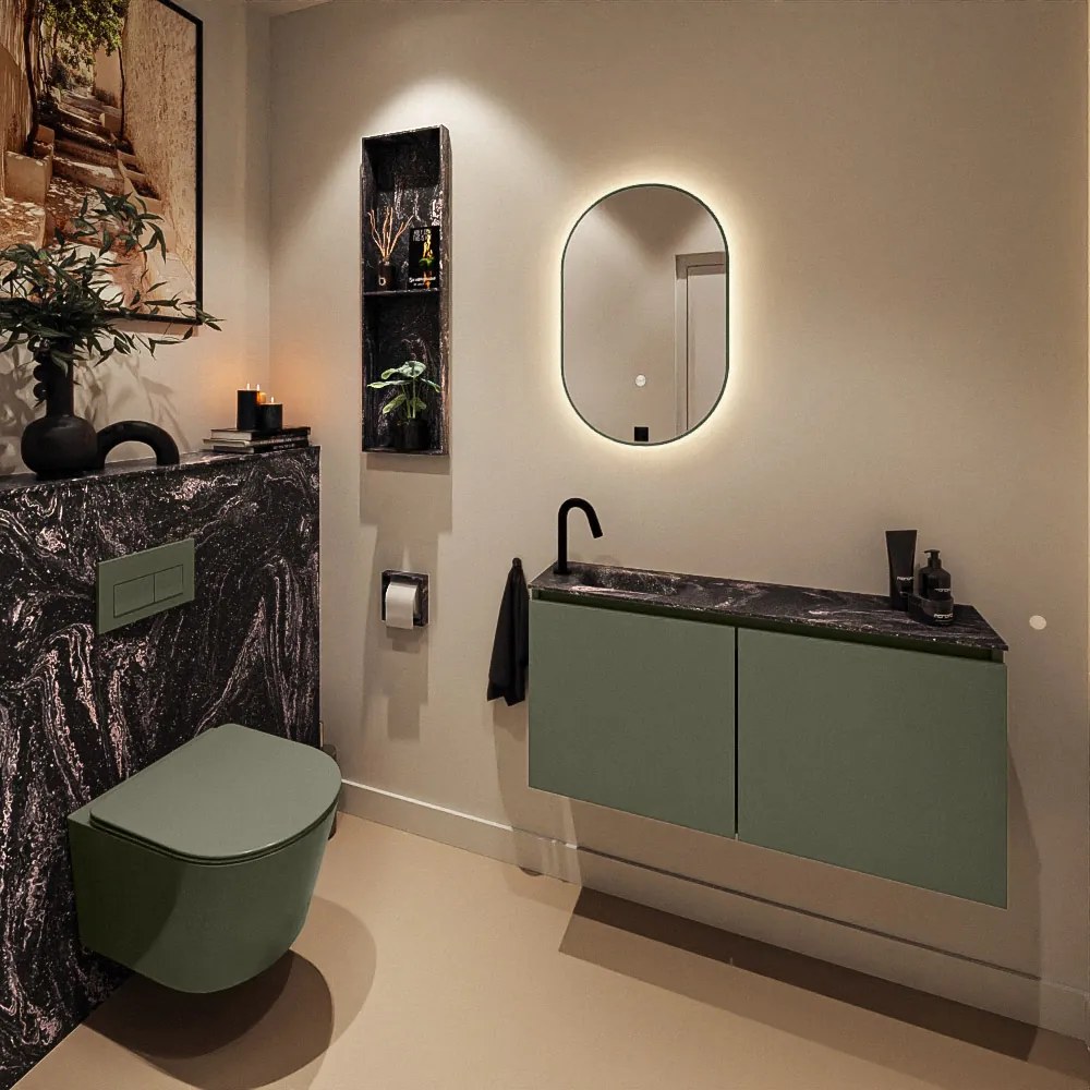 Mondiaz Ture DLux toiletmeubel 100cm army met wastafel lava links met kraangat