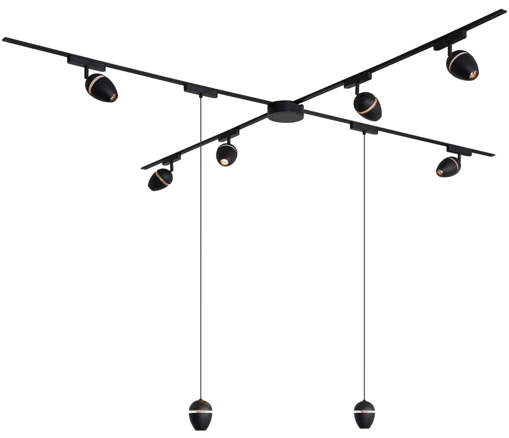 LED Railsysteem met 6 Spot / Opbouwspot / Plafondspots en 2 hanglampen zwart 1-fase - Magnetic Eggy Modern Binnenverlichting Lamp