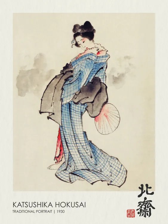 Kunstreproductie Traditional Geisha Portrait (1830), Katsushika Hokusai