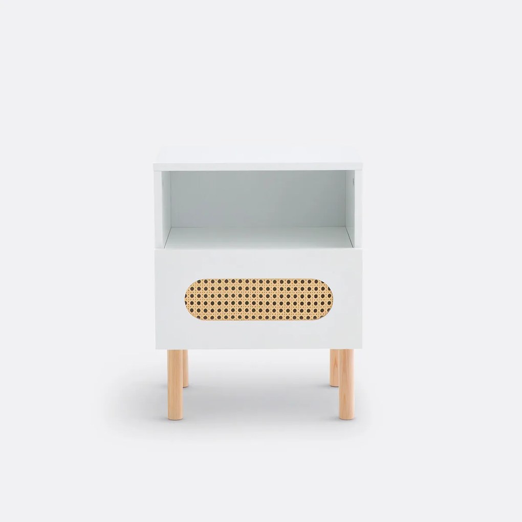 Nachtkastje met 1 lade in riet, Pacome