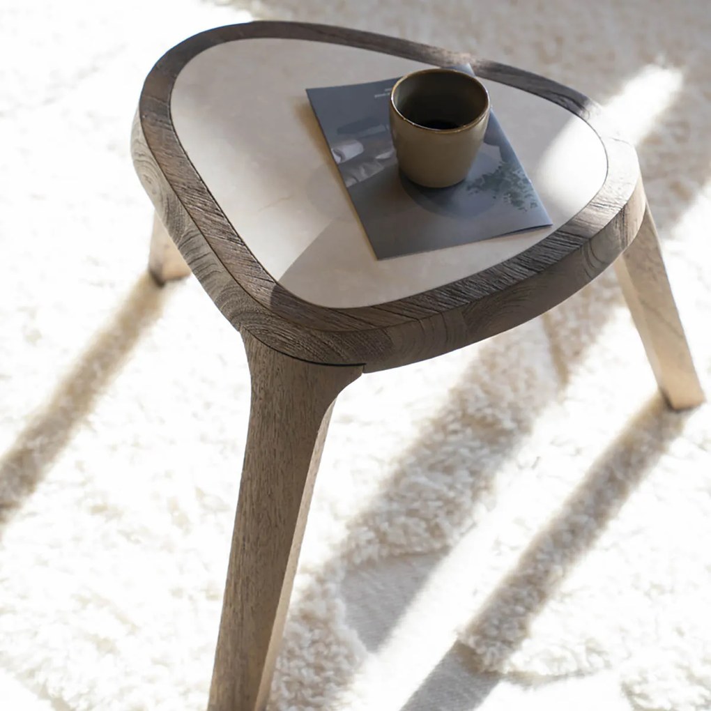 Bijzettafel Hout Met Marmer - 45 X 38cm.