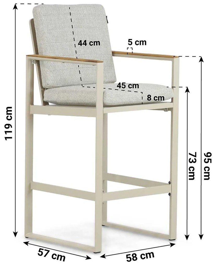Barstoel Aluminium/Teak Taupe-naturel-bruin Lifestyle Garden Furniture Faro