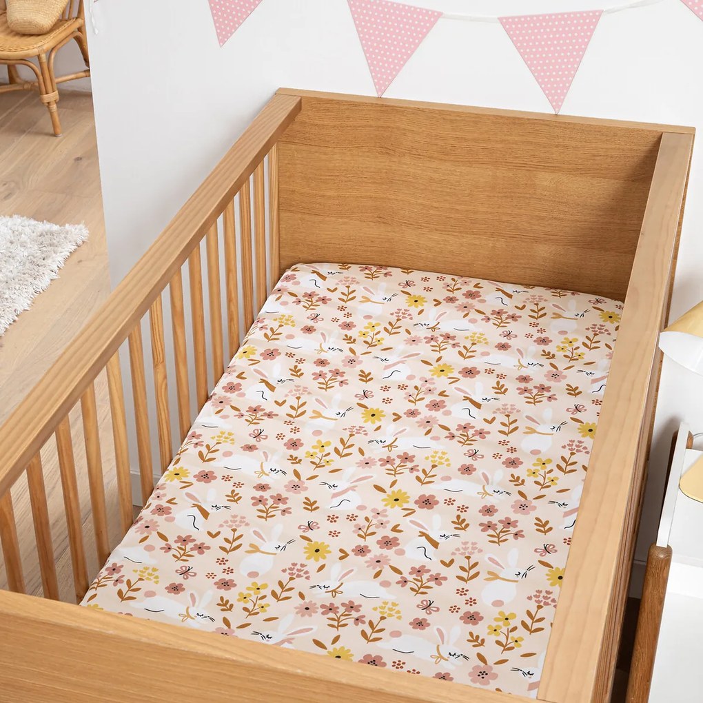 Hoeslaken baby bio katoen, Lapin fleuri