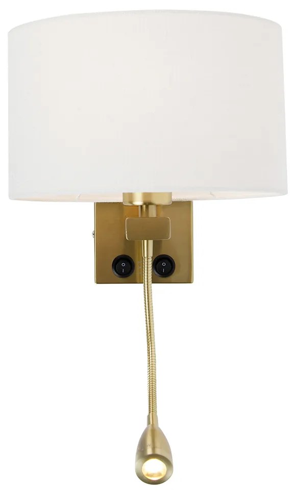 Wandlamp messing met ovale linnen kap wit 25cm - Brescia Combi