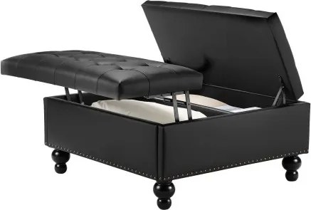 VEVOR Vierkante leren poef met opbergruimte, gestoffeerde salontafel met gecapitonneerde knopen en opklapbaar ontwerp, PU-leer met spons met hoge dichtheid voor woonkamer/slaapkamer, zwart