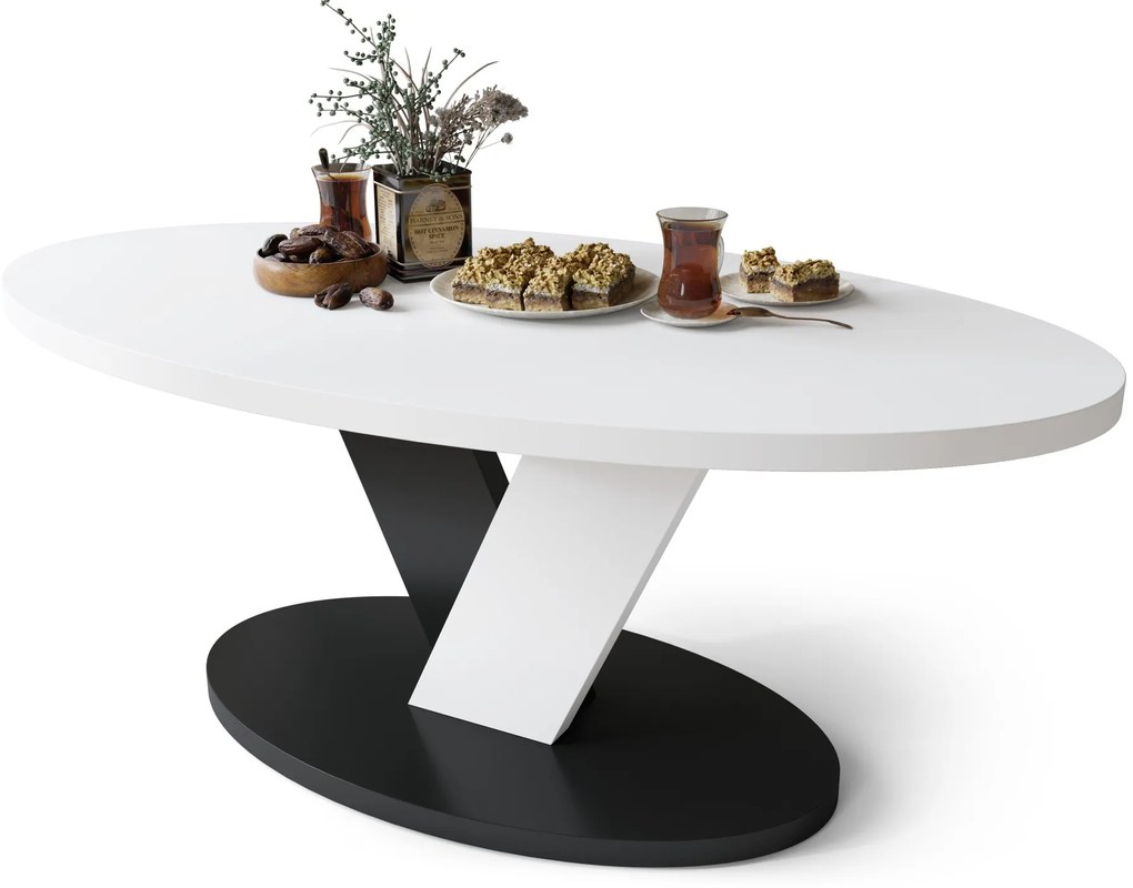 LOVA Wit/Zwart - OVALE SALONTAFEL 110x60 cm MODERNE KOFFIETAFEL